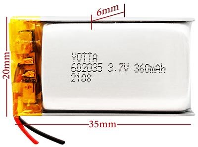 ابعاد باتری لیتیوم پلیمر 603759 با ظرفیت 1400 mAh