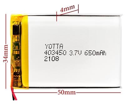 ابعاد باتری لیتیوم پلیمر 503759 با ظرفیت 1400 mAh