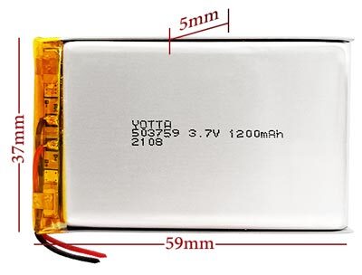 ابعاد باتری لیتیوم پلیمر 503759 با ظرفیت 1200 mAh